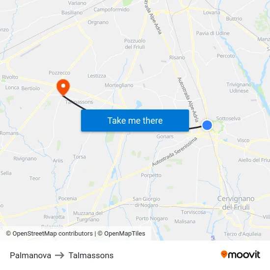 Palmanova to Talmassons map