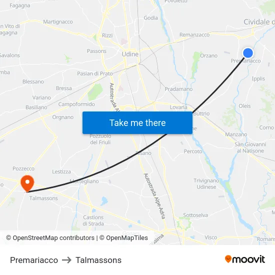 Premariacco to Talmassons map