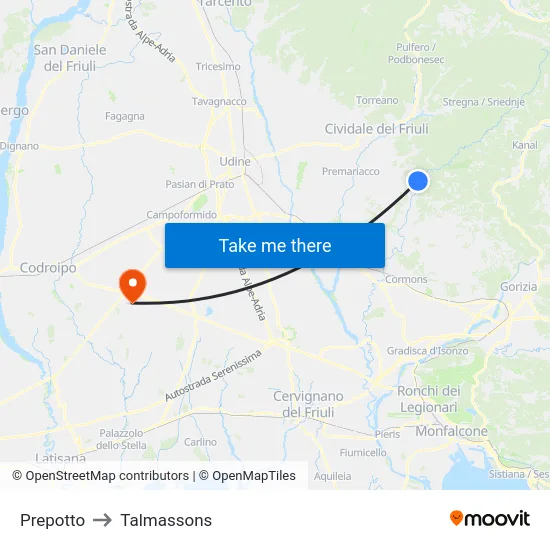 Prepotto to Talmassons map