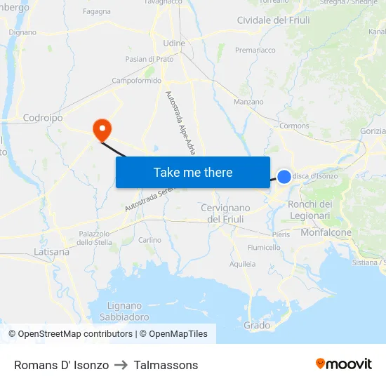 Romans D' Isonzo to Talmassons map