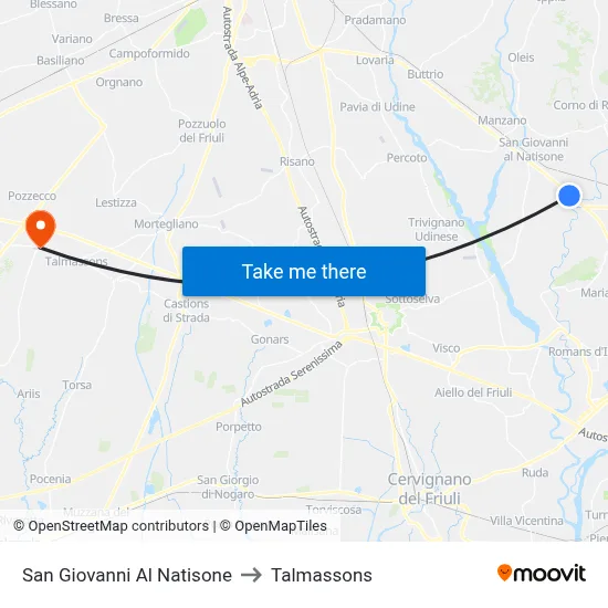 San Giovanni Al Natisone to Talmassons map