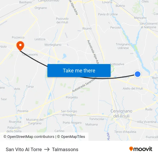 San Vito Al Torre to Talmassons map