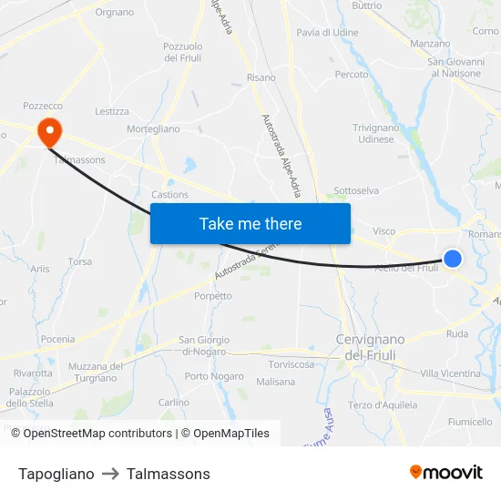Tapogliano to Talmassons map