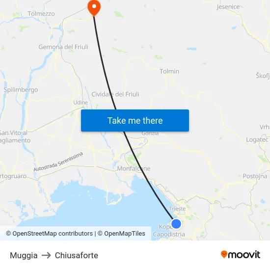 Muggia to Chiusaforte map