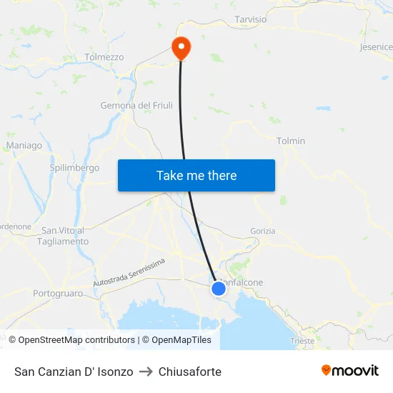 San Canzian D' Isonzo to Chiusaforte map