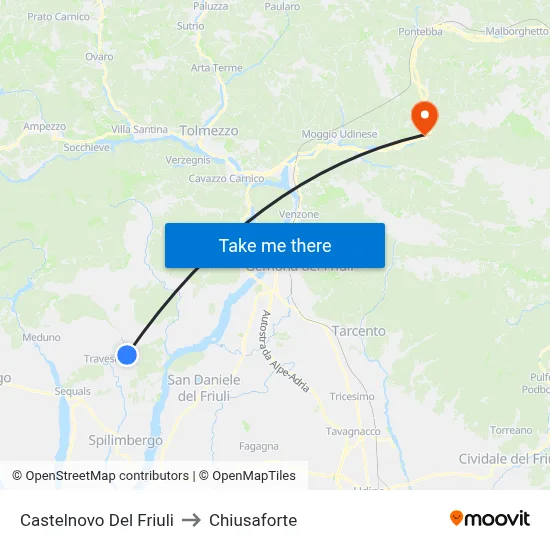Castelnovo Del Friuli to Chiusaforte map