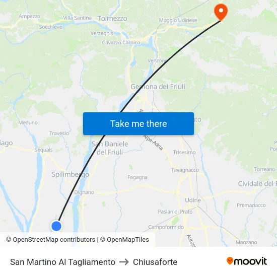 San Martino Al Tagliamento to Chiusaforte map