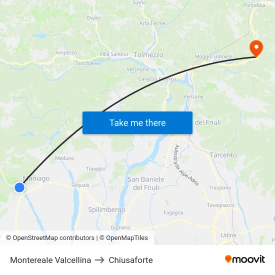 Montereale Valcellina to Chiusaforte map