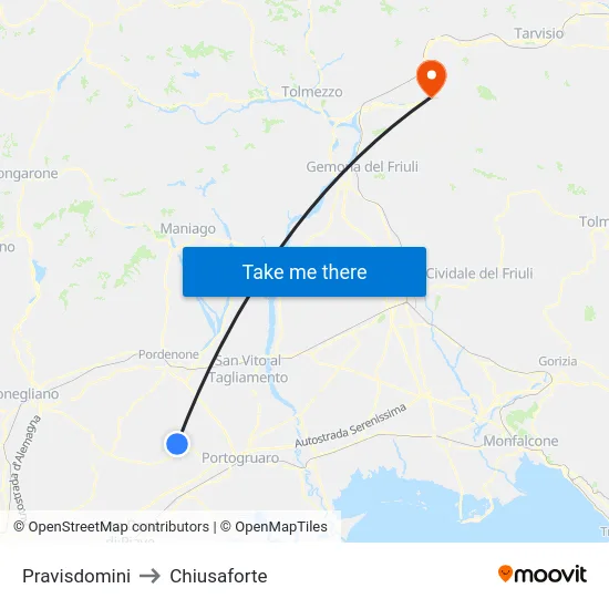 Pravisdomini to Chiusaforte map