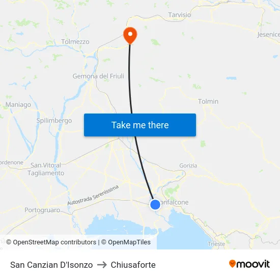 San Canzian D'Isonzo to Chiusaforte map