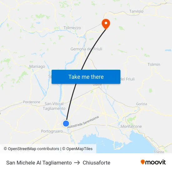 San Michele Al Tagliamento to Chiusaforte map