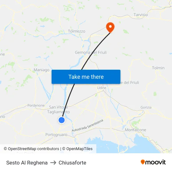 Sesto Al Reghena to Chiusaforte map