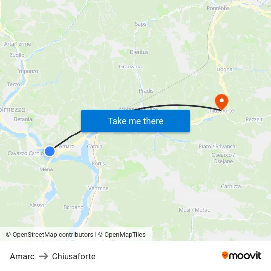 Amaro to Chiusaforte map