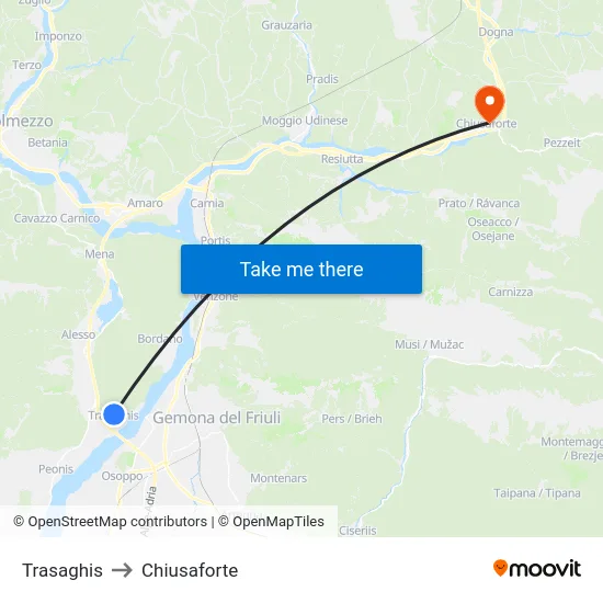 Trasaghis to Chiusaforte map