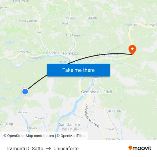 Tramonti Di Sotto to Chiusaforte map