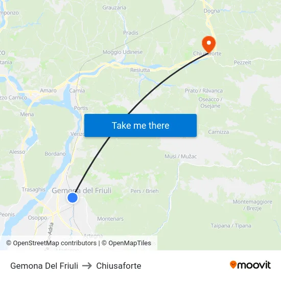 Gemona Del Friuli to Chiusaforte map