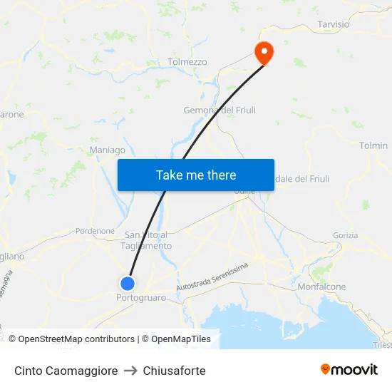 Cinto Caomaggiore to Chiusaforte map