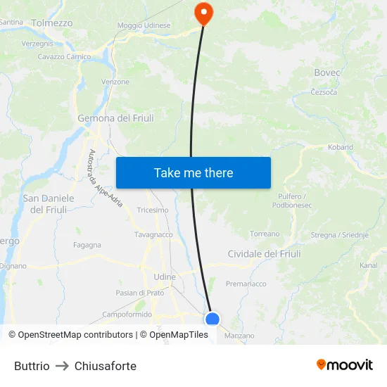 Buttrio to Chiusaforte map