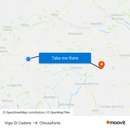 Vigo Di Cadore to Chiusaforte map