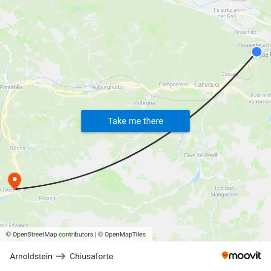 Arnoldstein to Chiusaforte map