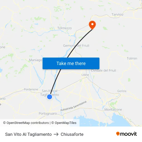 San Vito Al Tagliamento to Chiusaforte map