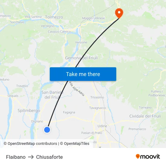 Flaibano to Chiusaforte map