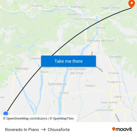 Roveredo In Piano to Chiusaforte map