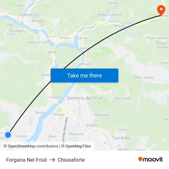 Forgaria Nel Friuli to Chiusaforte map