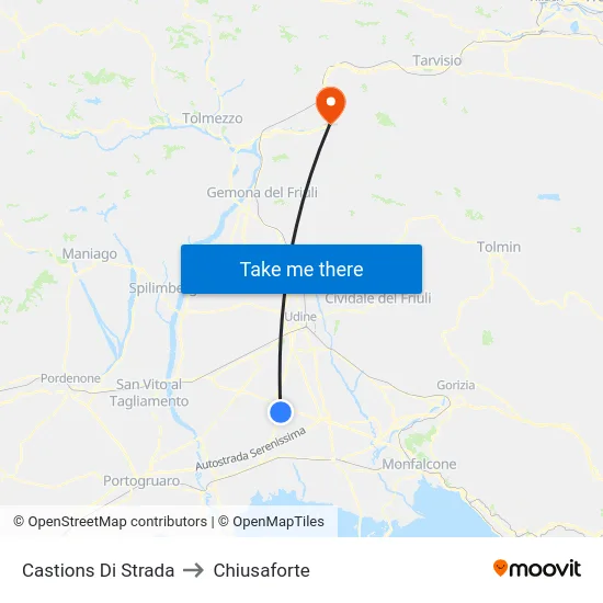 Castions Di Strada to Chiusaforte map