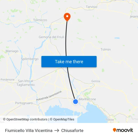 Fiumicello Villa Vicentina to Chiusaforte map