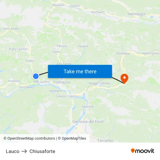 Lauco to Chiusaforte map