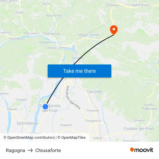 Ragogna to Chiusaforte map