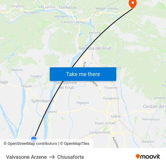 Valvasone Arzene to Chiusaforte map