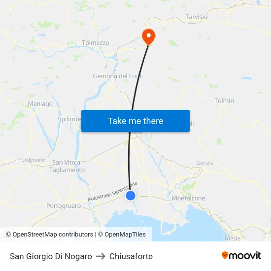 San Giorgio Di Nogaro to Chiusaforte map