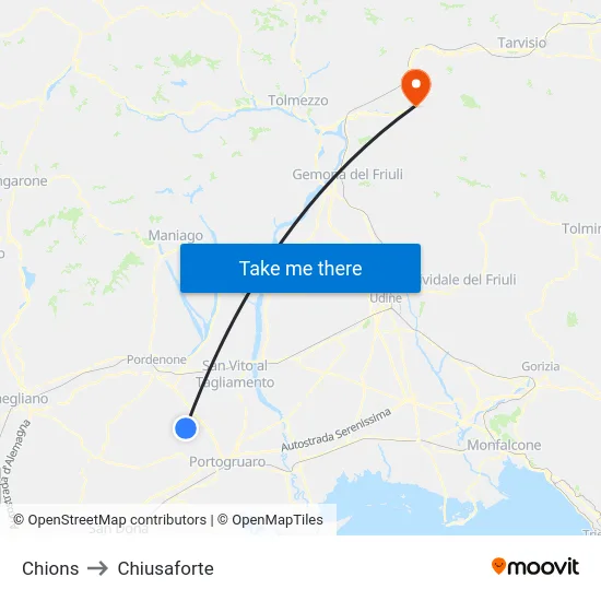 Chions to Chiusaforte map