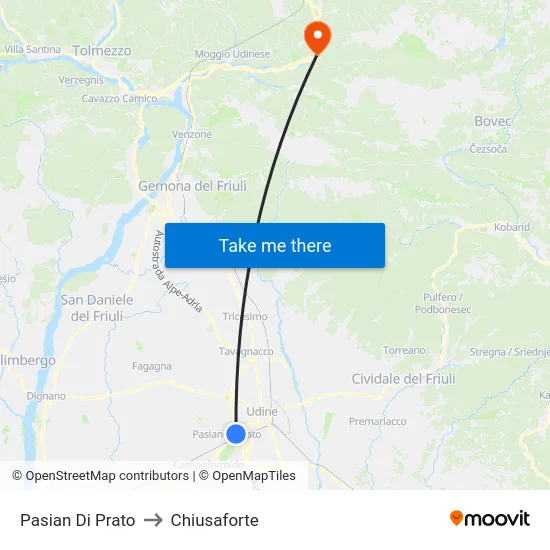 Pasian Di Prato to Chiusaforte map