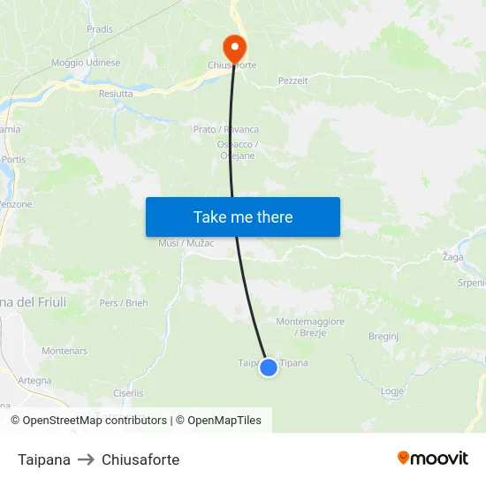 Taipana to Chiusaforte map