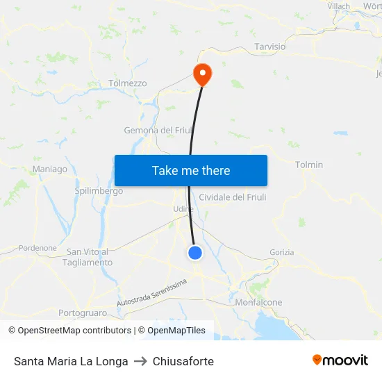 Santa Maria La Longa to Chiusaforte map