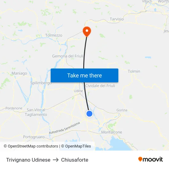 Trivignano Udinese to Chiusaforte map