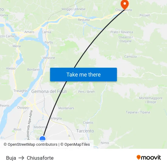 Buja to Chiusaforte map