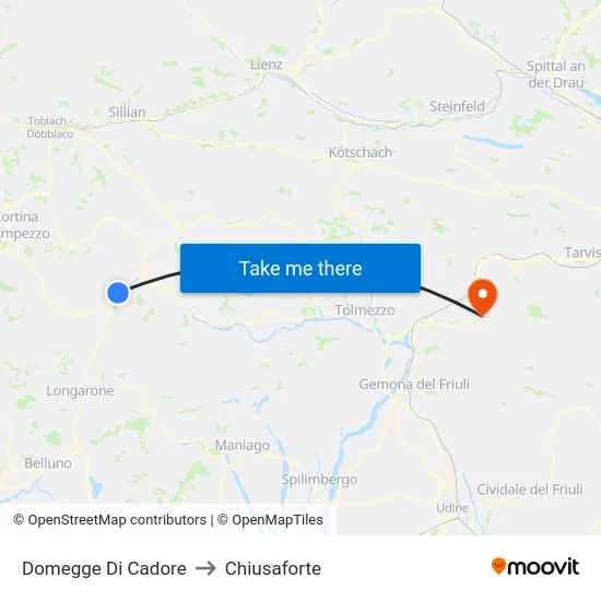 Domegge Di Cadore to Chiusaforte map