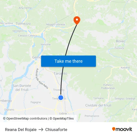 Reana Del Rojale to Chiusaforte map