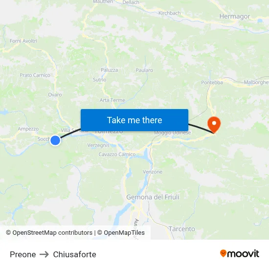Preone to Chiusaforte map