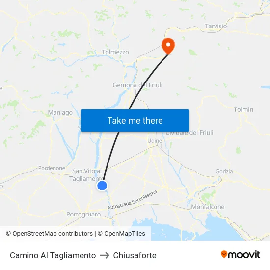 Camino Al Tagliamento to Chiusaforte map