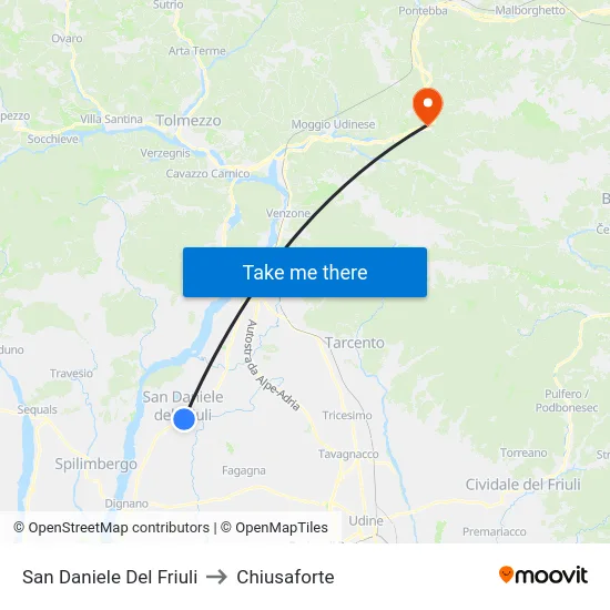 San Daniele Del Friuli to Chiusaforte map