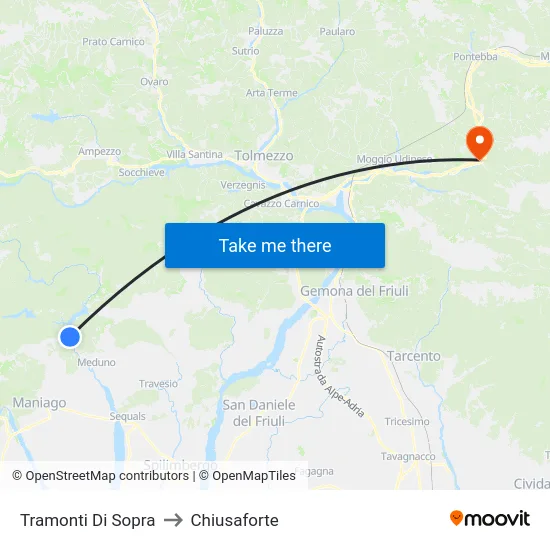 Tramonti Di Sopra to Chiusaforte map