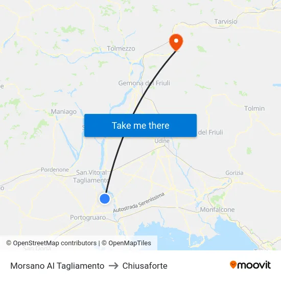 Morsano Al Tagliamento to Chiusaforte map