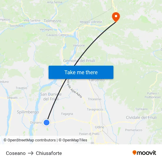 Coseano to Chiusaforte map