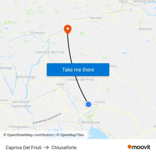 Capriva Del Friuli to Chiusaforte map