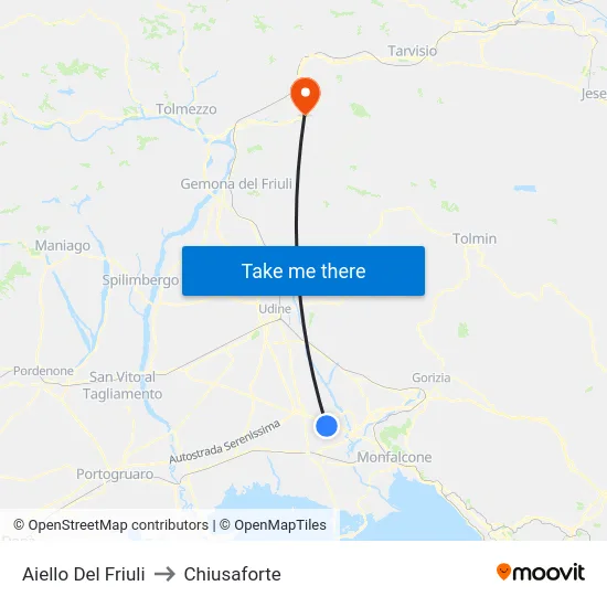 Aiello Del Friuli to Chiusaforte map